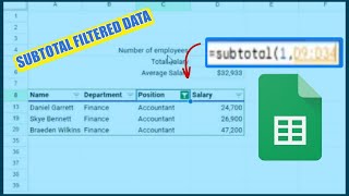 How to use the SUBTOTAL FUNCTION on filtered data in Google Sheets | Google Spreadsheet Tutorial