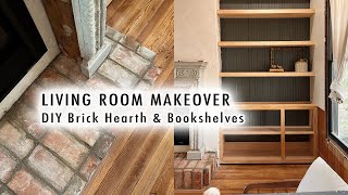 Living Room Makeover Ep2 *DIY BRICK HEARTH & BOOKSHELVES* | XO, MaCenna