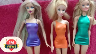 How to make barbie balloon doll dress # Easy balloon doll dress #No sew,No glue Doll Dresses