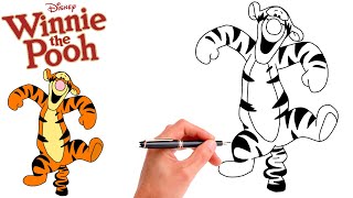 How To Draw TIGGER EASY // FROM WINNIE THE POOH // Step-By-Step