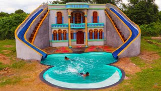 [Full Video] Build Two Story Classic Mud Villa, Twin Water Slide, Swimming Pool \u0026 Pool On Villa