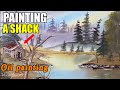 How to Paint a little Shack in Oil Painting Art ASMR Tutorial Bob Ross Wet on wet style