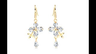 Jewellery - 585 gold earrings - clear zircon flower, small glossy flowers and clear drop