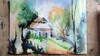 watercolor landscape painting for beginners. #watercolour #lanfscapepainting #watercolourdrawing