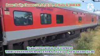 12625 KERALA Super Fast Express TRIVANDRUM to NEW DELHI Departure at CHENGANNUR #train #travel #view