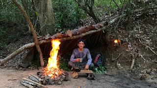 Building Primitive Survival Shelter - Campfire Cooking , Survival , Off Grid Living