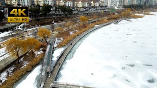 [4K] 눈 덮힌 광교 호수공원 드론영상