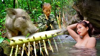 麗姐獨戰荒野100天第一輪完整版，1000竹劍防獵豹，“鬼門關”竹刺榔頭打野豬，這絕對是最牛掰的荒野美女了！