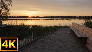 Morning sunrise city walk with a stunning lake view in Sweden - 4K Slow TV