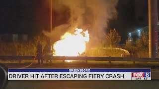 Driver escapes fiery wreck, dies after being struck by car on I-40