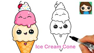 How to Draw an Ice Cream Cone Easy 🍦