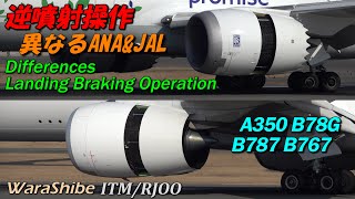 伊丹空港 ANA \u0026 JAL 逆噴射操作の違いを見る中大型機着陸 | 4K Differences in 10 Aircraft Landing Braking Operation ITM/RJOO