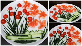 How to Make Cucumber Garnish & Tomato Butterfly  -100 Photography Creative Food Art Ideas