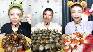 【XueYan Mukbang】#해산물 Field Snails🐚🐚+Mud Snails🐚🐚+Arctic Clams Orchid Clams🦪🦪#Seafood#sashimi#asmr