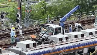 【４K】南海小原田検車区30000系脱線車両を移動させました❗️