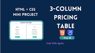 Build a Responsive 3-Column Pricing Table with HTML & CSS | Day 16 of 30 Days of Mini Projects