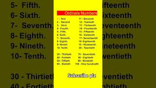 Ordinals Numbers from 1 to 100 #english #numerology #education