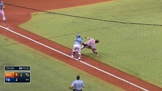 BAL@TB: Kiermaier throws out Reimold at the plate