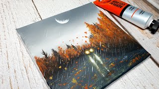 Autumn rainy road / easy acrylic painting ideas for beginners 🍂