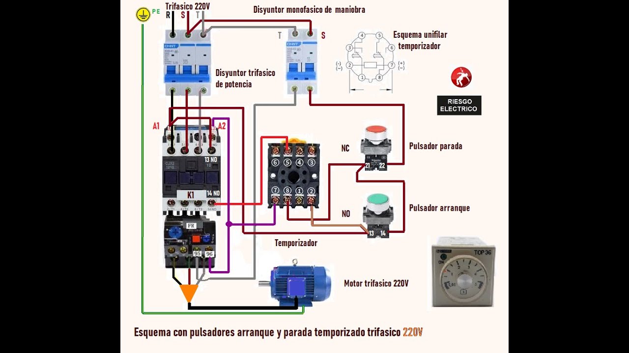 Esquema Con Pulsadores Arranque Y Parada Temporizado Trifasico 220V ...