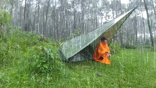 SOLO CAMPING HEAVY RAIN AND THUNDERSTORMS - RELAXING CAMPING IN THE RAIN - RELAXING RAIN SOUNDS