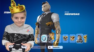 Me \u0026 My 11 Year Old Kid Unlocking NEW Tier 50 Battle Pass Skin MEOWDAS Full Gameplay Gold Crown WIN