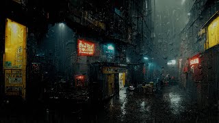 cyberpunk ambience neon alley with rain for 10 hours