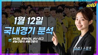 [팀넘나 오늘의 국내 경기] 1월 12일 농구 예측 분석, 프로토 승부식 5회차(KBL, WKBL, V리그)