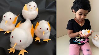 How to make chick with cotton for kids.