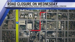 Road closure on Wednesday on east Adams street and south Crouse ave. in Syracuse