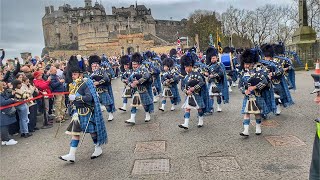 Remembrance Sunday 2024 | Military Pipes & Drums march down Edinburgh's Royal Mile