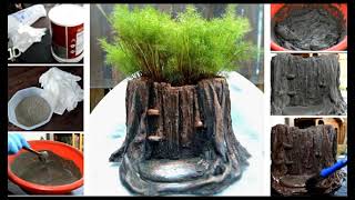 DIY Cement pot | Concrete Tree Trunk Planter | Concrete Flowers pot | 水泥花盆 | 創意花盆 | DIY木桶花盆