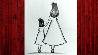 How to draw a Mother and Daughter drawing for beginners | easy drawing | Mother drawing