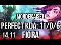 MORDEKAISER vs FIORA (TOP) | 11/0/6, 8 solo kills, Legendary | EUW Master | 14.11