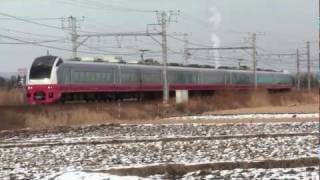 2011.1.24 雪と常磐線E653系特急フレッシュひたち赤色