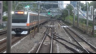 中央緩行線の千駄ヶ谷駅～信濃町駅間を走行するE231系の前面展望