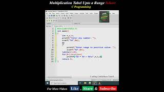 Multiplication Table in Given Range | #shorts #cprogram #coding #fun