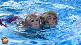 YiYi and YinYin swimming and relaxing massage by mom after picnic with grandpa