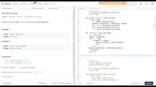Leetcode 912 Sort an Array - Python (quicksort)