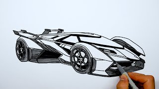 How to draw a car - Lamborghini Vision GT - Step by step