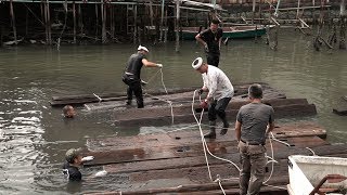 【佃住吉講】８月１２日　共同作業　大幟柱・抱　解体、堀へ