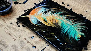 How to Paint a Champagne Feather | Stunning Fluid Art Acrylic Pour Technique!