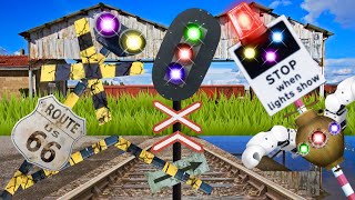 【踏切アニメ】豪華に光って目立ちたい！ボロボロふみきりカンカン♪Railroad Crossing and train  level crossover　信号機　標識　線路