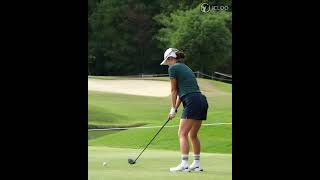 swing the driver like this. she is haruka morita.