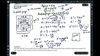 Calc AB Notes 3.7 Optimization Problems Part 2 examples 3 and 4