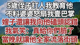 5歲侄子打人我教育他，不料婆婆怒扇我壹巴掌，嫂子還讓我向他磕頭認錯，我氣笑：真給你們臉了！ 當晚就讓他全家流落街頭！#家庭#情感故事 #中老年生活 #中老年 #深夜故事 【孤燈伴長情】