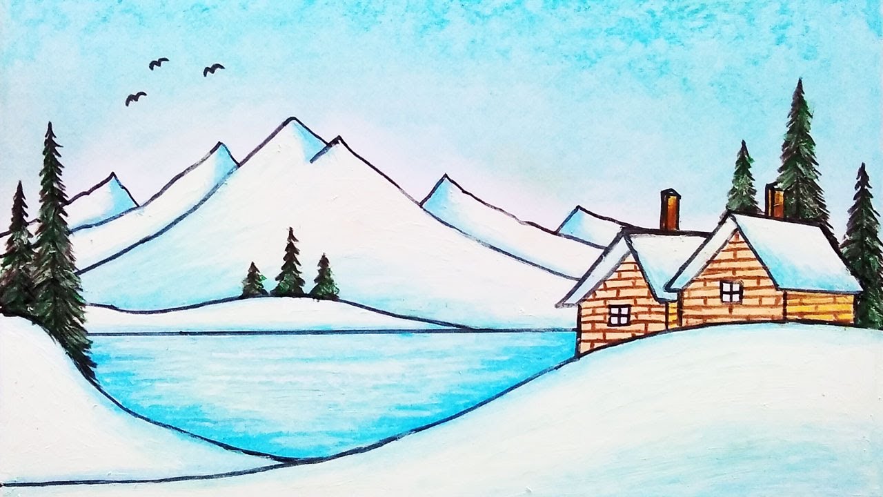 How To Draw Beautiful Winter Season | Easy Scenery Drawing - YouTube