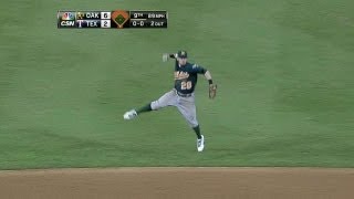 Sogard closes the game with a leaping throw