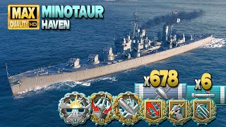 Cruiser Minotaur: 2,8sec reload dominates map Haven - World of Warships
