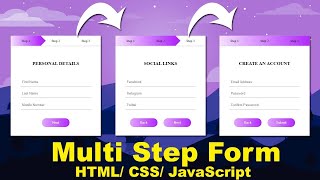 Multi Step Form with Step Progress Bar in HTML CSS & JavaScript, Multi Step Registration Form HTML